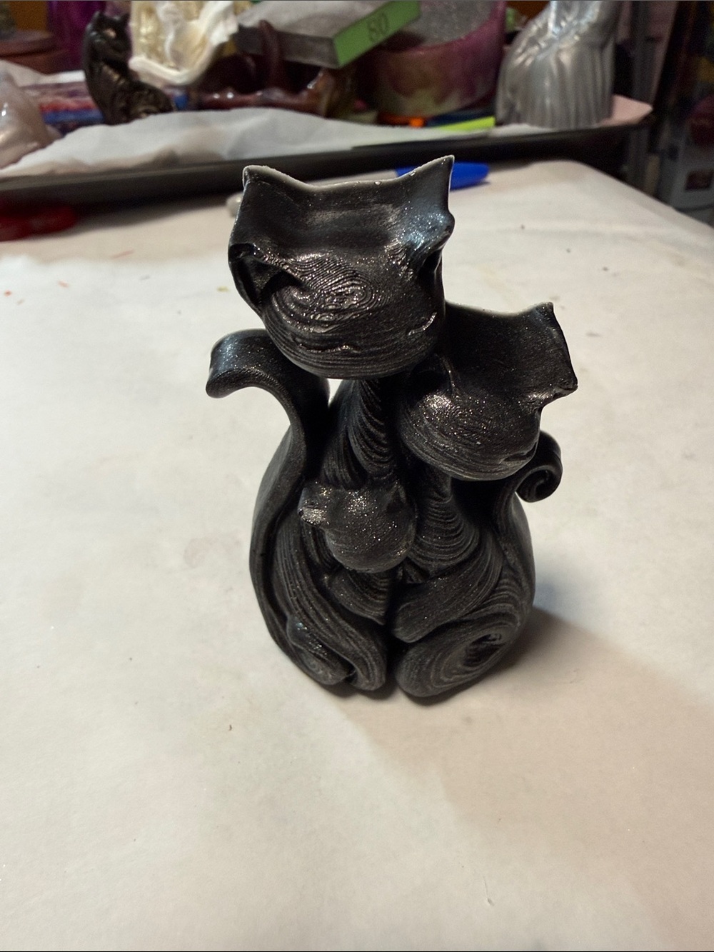 Sculpted Black Cat Decorative Figurine with Swirl Texture - 3 cats